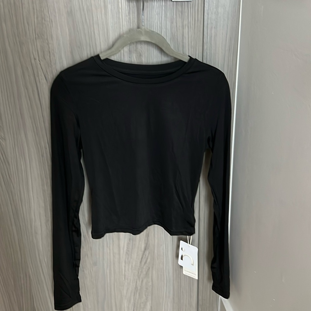 NWT MINIMALIST slinky black cropped long sleeve top by COMMENSE S - Picture 2 of 7